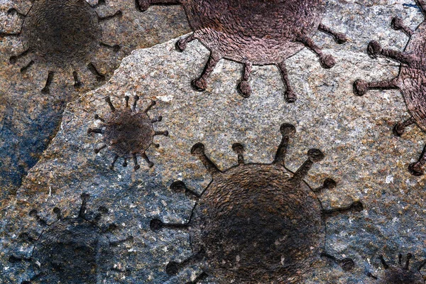 Granit Kaya Yüzeylerini Oymalı Virüs Fosilleriyle Kapatın — Stok fotoğraf