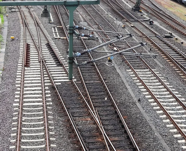 Plusieurs Voies Ferrées Avec Des Jonctions Une Gare Dans Une — Photo