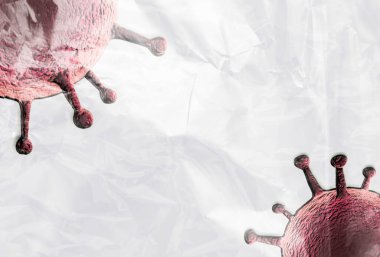 Beyaz arka planda plastik film ile kaplanmış renkli izole Corona virüsünün tasviri