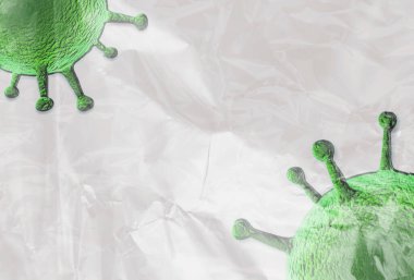 Beyaz arka planda plastik film ile kaplanmış renkli izole Corona virüsünün tasviri