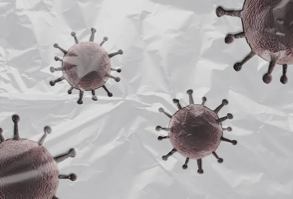 Illustration of colorful isolated corona virus covered by plastic film on a white background