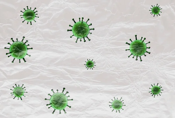 Illustration of colorful isolated corona virus covered by plastic film on a white background