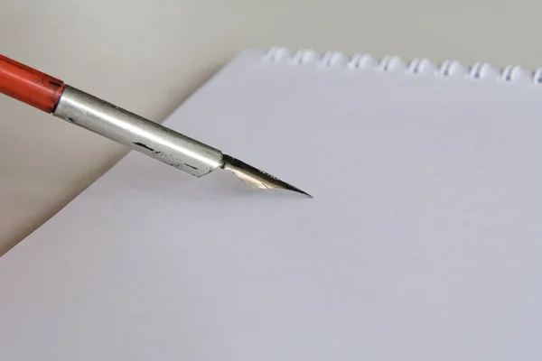 Fountain Pen Metallic Pen Write Note Epad Sheet Kopírovat Prostor — Stock fotografie