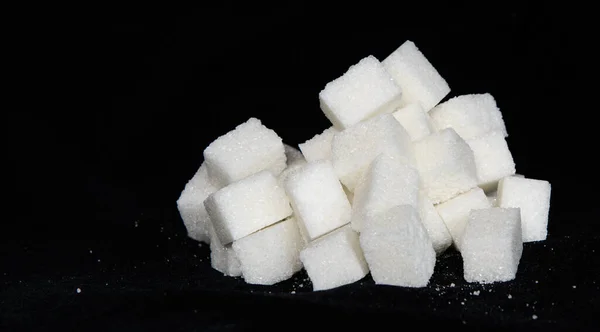 Azúcar Cúbico Sobre Fondo Negro Concepto Obesidad Diabetes Dieta — Foto de Stock