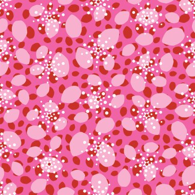 Oval organik şekillerin pembe soyut desenleri rüzgarda uçuşan sakura çiçek yapraklarını temsil ediyor. Modern Japon stili baskı, renkli bir grafikle. Vektör