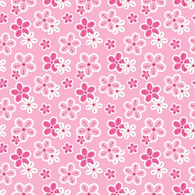 Pembe kiraz çiçekleri ya da sakura çiçekleri rengarenk bir desen çiziyor. Modern Japon çiçek desenli vektör dizaynı kusursuz arkaplan.