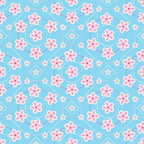 Padrão floral geométrico flor sakura ou cereja flores em um estilo plano moderno. Japonês floral impressão vetor design fundo . — Vetor de Stock