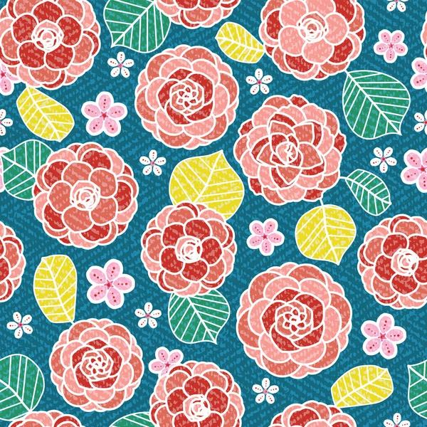 Camélia e flor de cereja padrão. Impressão floral japonesa moderna. Fundo vetorial sem costura . — Vetor de Stock