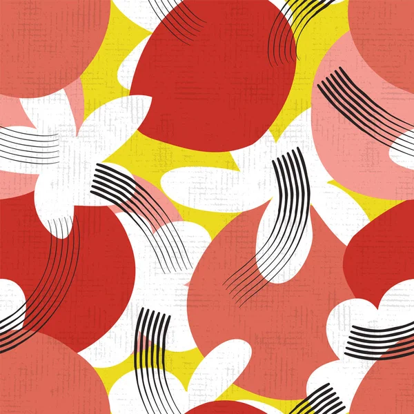 Moderno abstracto floral sin costura patrón de fondo vectorial con flores de cerezo y fruta. Diseño contemporáneo de impresión japonesa en un estilo gráfico colorido . — Vector de stock