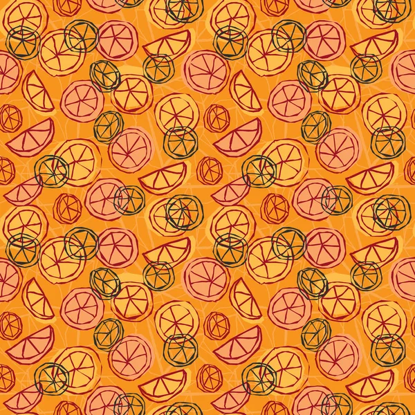 Цитрусові фруктові лимонно-помаранчеві скибочки безшовний векторний принт дизайну фону в кольоровому стилі . — стоковий вектор