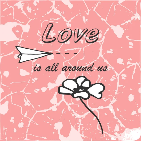 Vector Romantic Illustration Pink Color Text — 스톡 벡터