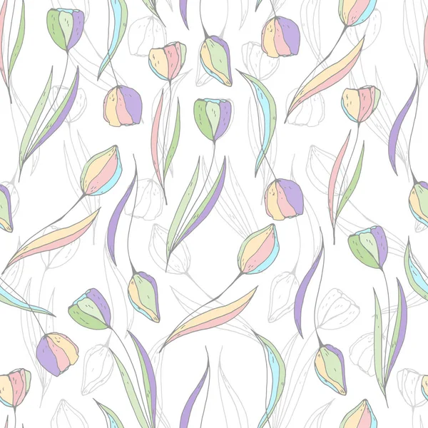 Seamless Floral Pattern Tulips Vector Colored — 스톡 벡터