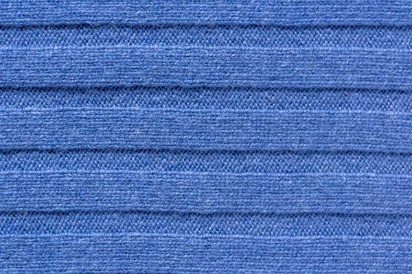 Textura de tecido azul de malha natural caro com um padrão listrado e uma bela trama — Fotografia de Stock