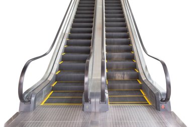 Yürüyen merdiven beyaz arka planda izole edilmiş. Ön manzara. Yürüyen merdiven içeri