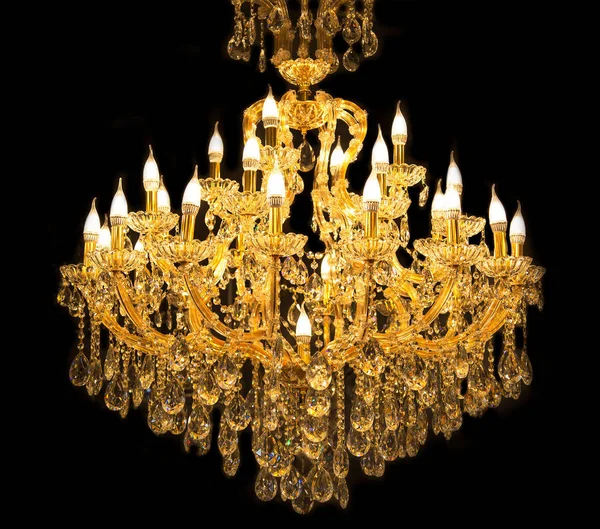 Close up on crystal of contemporary chandelier,