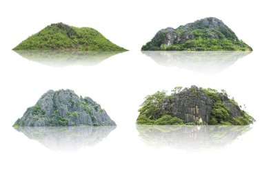 Panorama adası, tepe, dağ beyaz arka planda izole edilmiş. Dağ koleksiyonu. Grafikler için kullanılır
