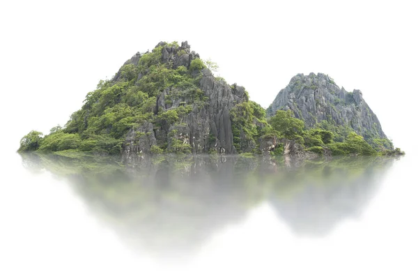 Wyspa Panorama Wzgórze Góra Odizolowana Białym Tle Wykorzystywane Grafiki — Zdjęcie stockowe