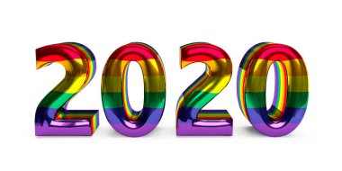 Beyaz arka planda 2020 numaralı mesaj numarası izole edildi. Sayıların rengi gurur renginde..