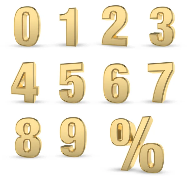 Rendered Golden Numbers Isolated White — Stock Photo, Image