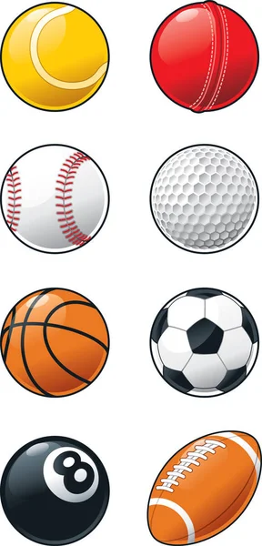 Conjunto de ícones de desenhos animados de bolas esportivas — Vetor de Stock