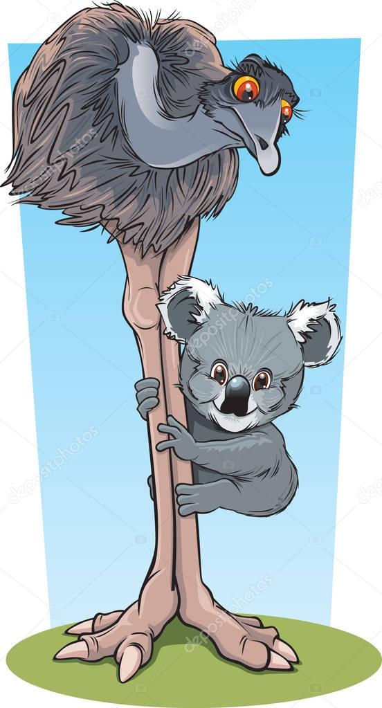 Cartoon Emu and Koala together