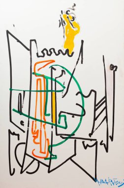 Soyut sanat gerçeküstü alan yaratıcı ressam tarafından imzalanmış boyalı.