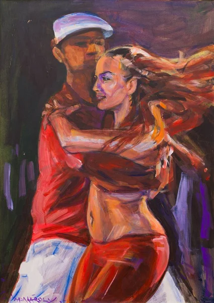 Artistieke Olieverfschilderij Van Latin Salsa Dansen Paar Stockfoto