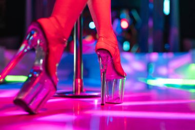 Seksi kadın dansı ya da striptiz topukları. Gece kulübünün direği. Striptizci kız geçmişi