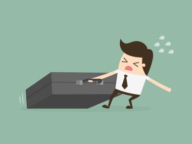 İşadamı sürükleyerek büyük evrak çantası. Çalışkan.