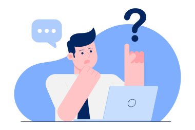 İş adamının kafa karıştırıcı sorunları var. Şüpheliyim. İş Adamı İllüstrasyonu.