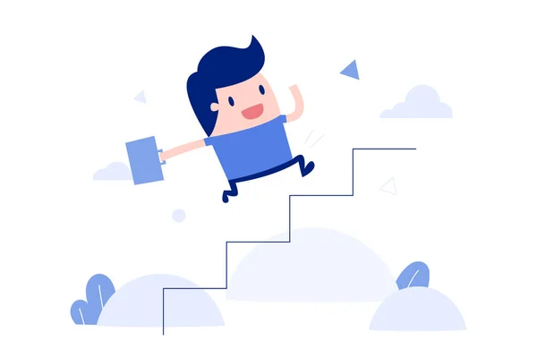 Ilustración Vectorial Concepto Autodesarrollo Empresario Corriendo Escaleras Arriba — Vector de stock