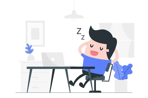 Young Man Napping His Desk — Stock Vector