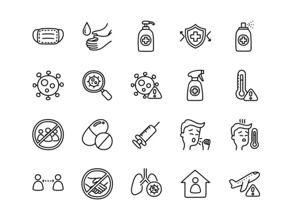 Conjunto Ícones Doodle Desenhados Mão Coronavírus — Vetor de Stock