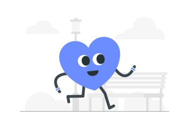 Parkta koşan sevimli bir kalp karakteri.. 