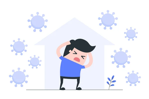 Worried Man Stay Home Corona Virus Related Illustration — Stock Vector