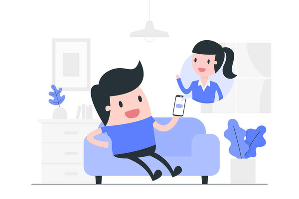 Видеоконференция молодого человека с коллегами по смартфону
. 