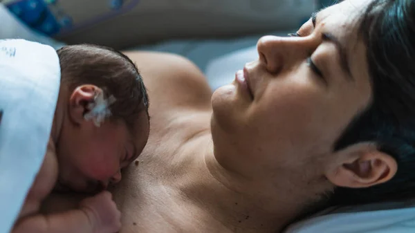 Новорожденные Мать Сын Больничной Койке — стоковое фото
