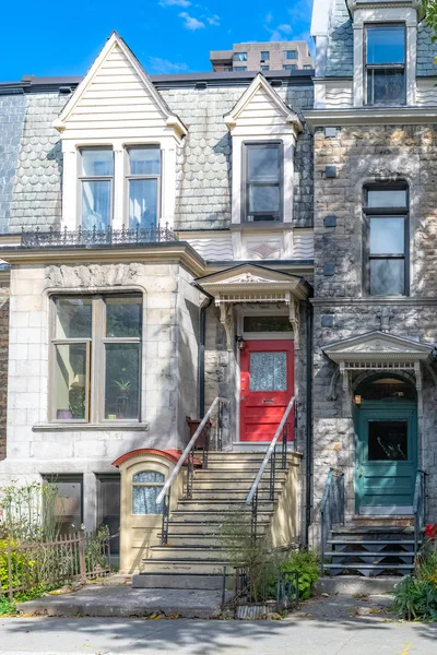 Montréal Maison Typiquement Victorienne Avec Escalier Extérieur Dans Quartier Plateau — Photo