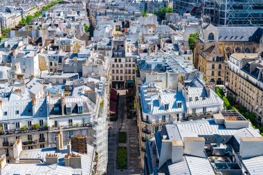 Paris, tipik çatılar, güzel binalar, Saint-Jacques kulesinden havadan manzara 