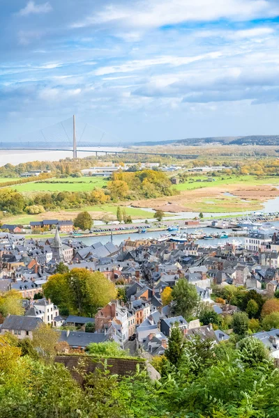 Honfleur Normandy Air View City Normandy Bridge Background — стокове фото