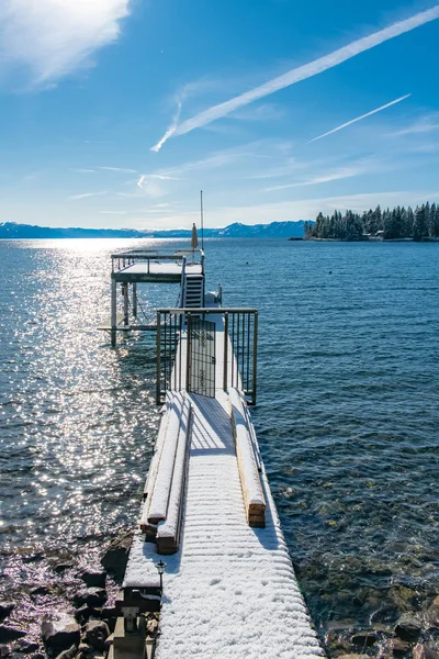 Озеро Неваде Калифорнии Панорама Понтона Швартовки Лодок Зимой — стоковое фото
