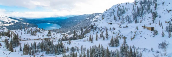 Donner Lake Snow Winter California Panorama Tunnels Mountain Train — Stock Photo, Image