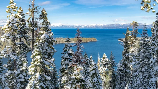 Lago Tahoe Nevada California Panorama Della Baia Smeraldo Inverno — Foto stock gratuita