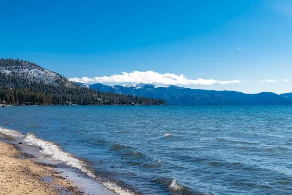 Lake Tahoe Nevada Californië Panorama Van Baai Winter — Gratis stockfoto