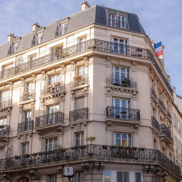 Paris Façade Fenêtres Typiques Beau Bâtiment Boulevard Montparnasse — Photo