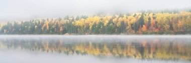 Kanada 'da ormandaki bir göl, Hint yazı boyunca, sabah sularında sis vardı.
