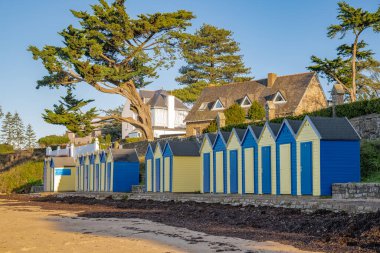 Bathing huts on the beach, Grande Plage, Brittany, Ile-aux-Moines  clipart
