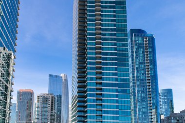 San Francisco, şehir merkezi, modern gökyüzünde gün batımı 