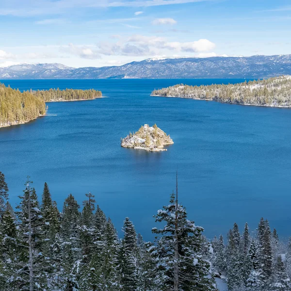 Lago Tahoe Nevada California Panorama Della Baia Smeraldo Inverno — Foto stock gratuita