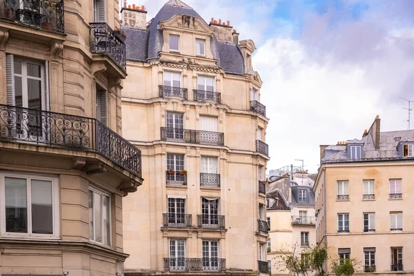 Paris Typical Facade Windows Beautiful Buildings Marais — Stock Photo, Image